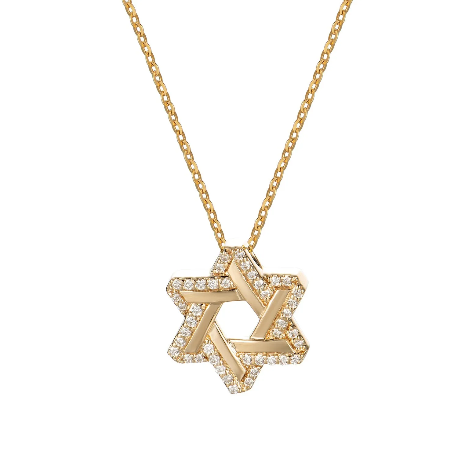 14K Yellow Gold Two Star Design Pendant Necklace