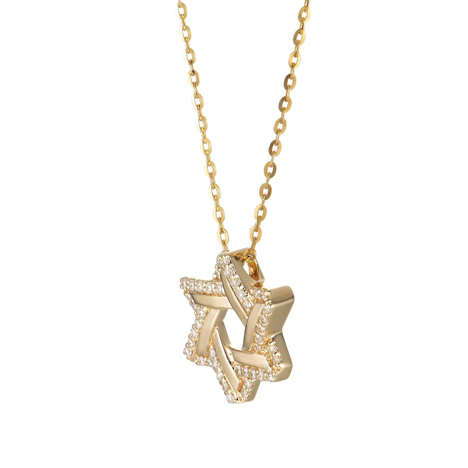 14K Yellow Gold Two Star Design Pendant Necklace