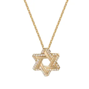 14K Yellow Gold Two Star Design Pendant Necklace