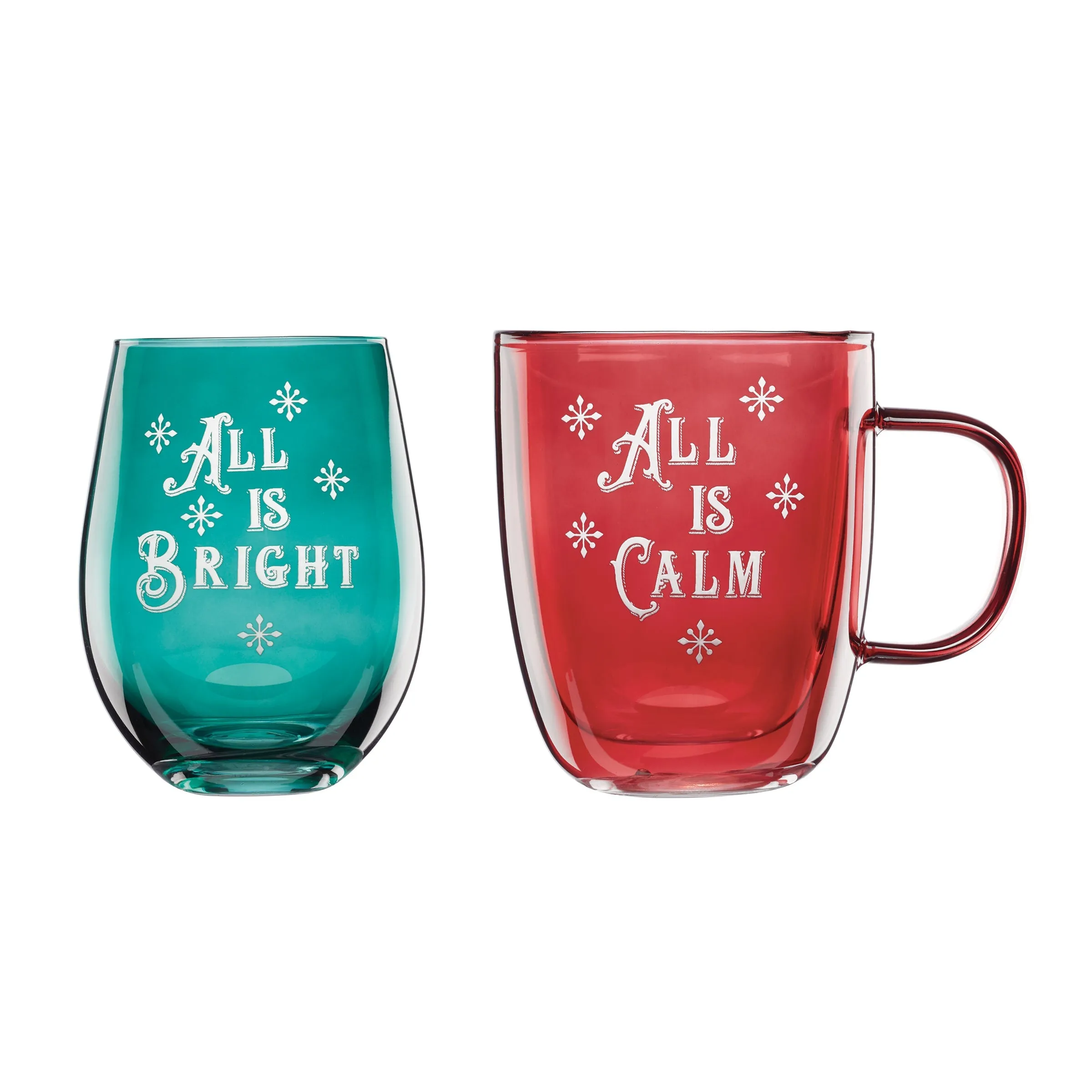 18 Oz Red/Green Mug & Wine Glass, Set Of 2