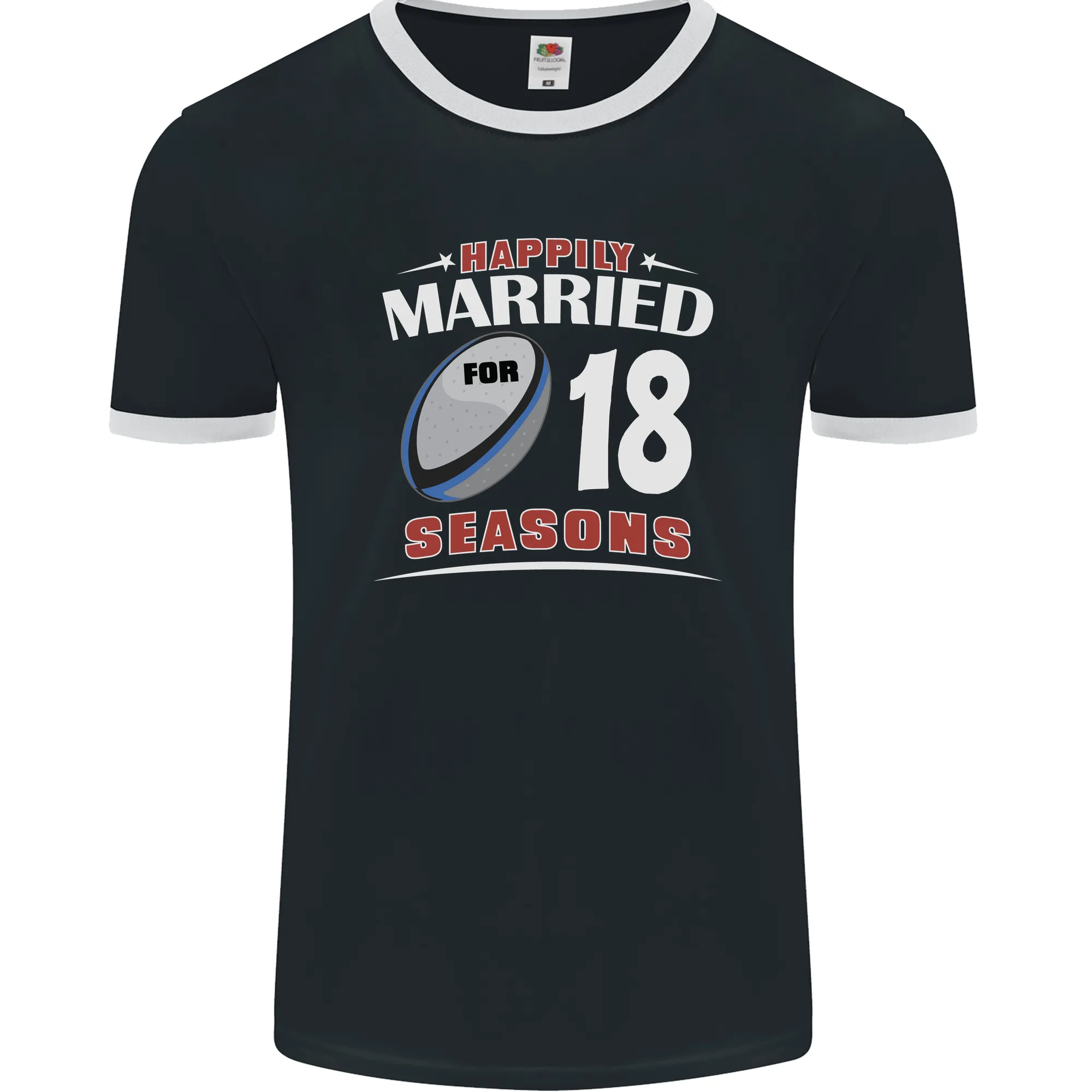 18 Year Wedding Anniversary 18th Rugby Mens Ringer T-Shirt FotL