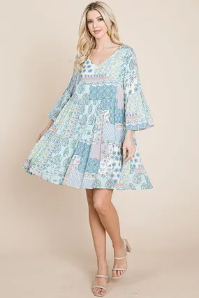 3/4 Sleeve Pleated Floral Flowy Boho swing dresses