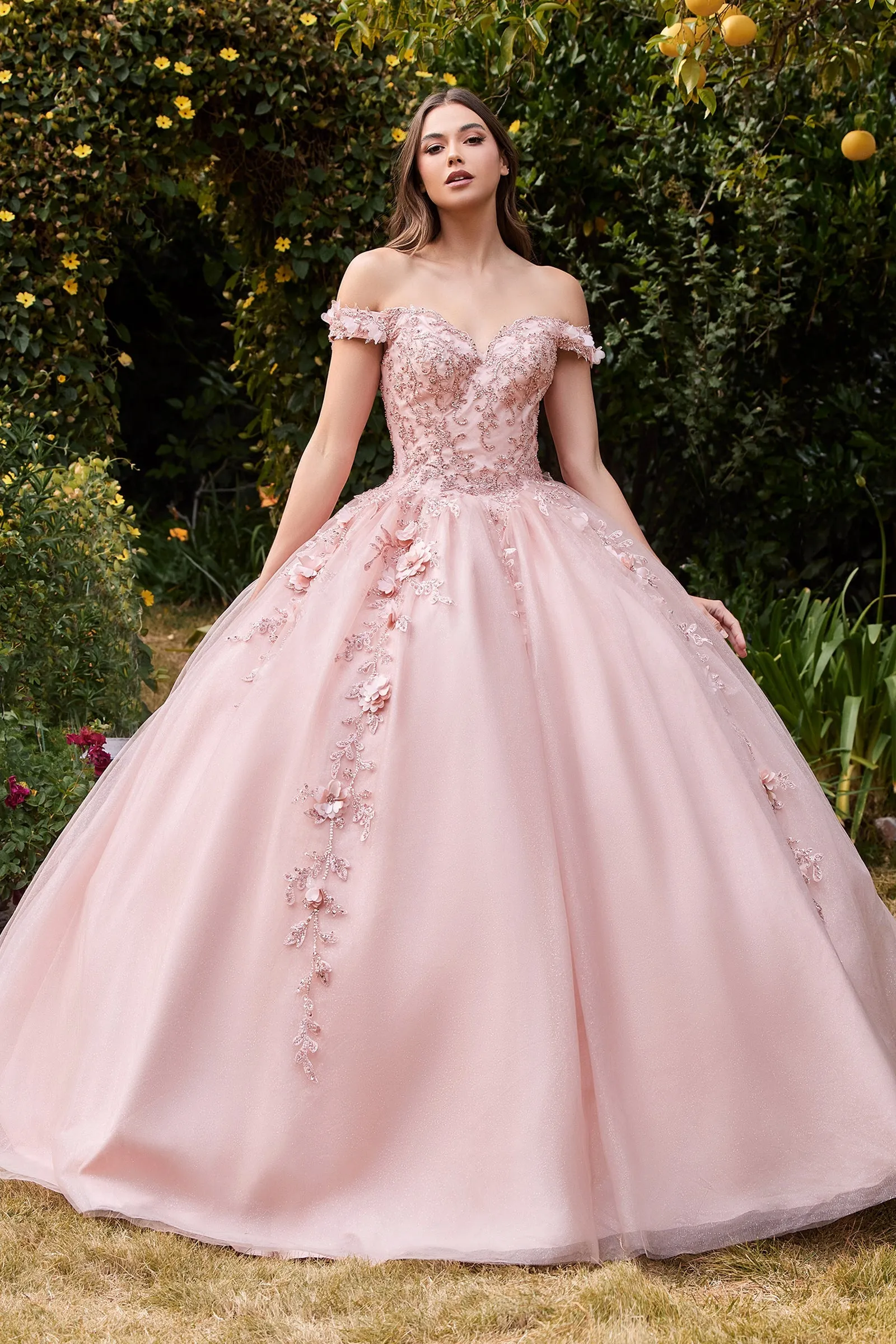 3D Floral Off Shoulder Gown by Cinderella Divine CD0185