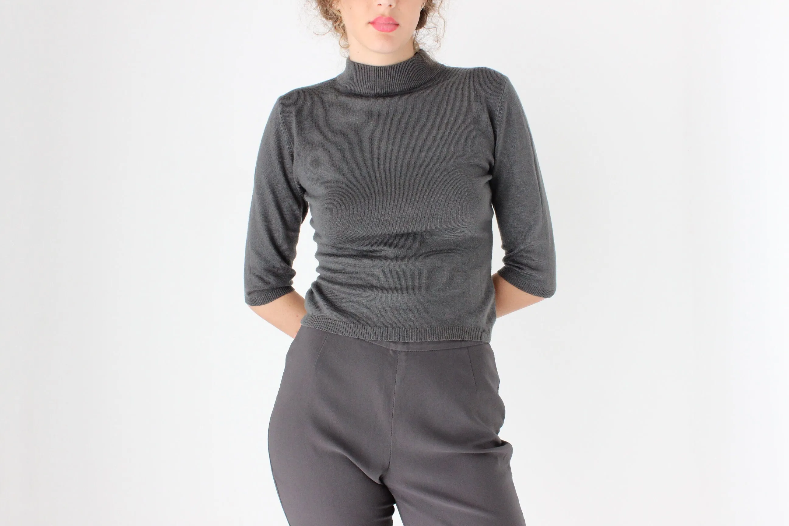 90s Wool Blend Minimal Knit Sweater Crop Top