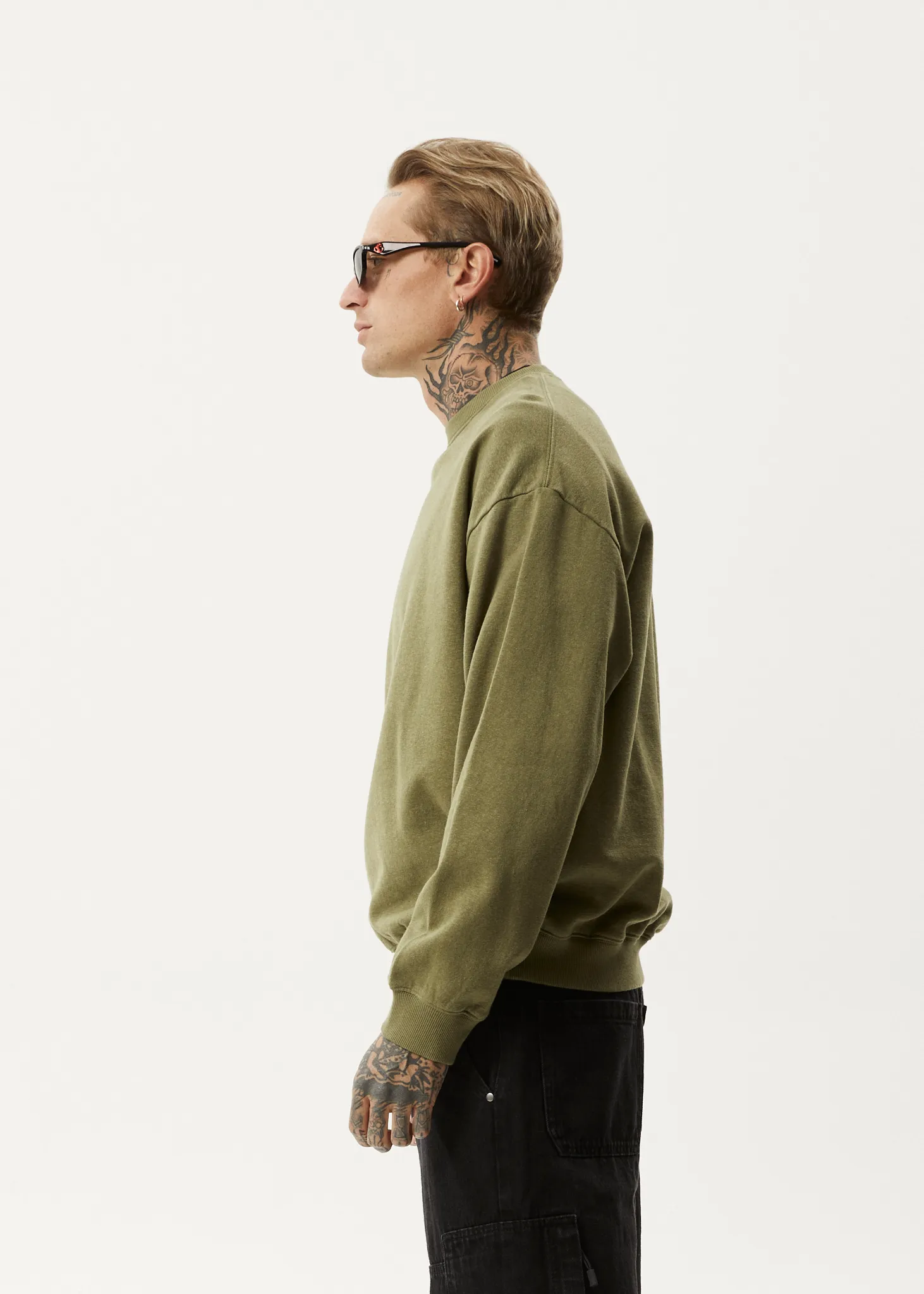 AFENDS Mens Indica - Crew Neck Jumper - Military