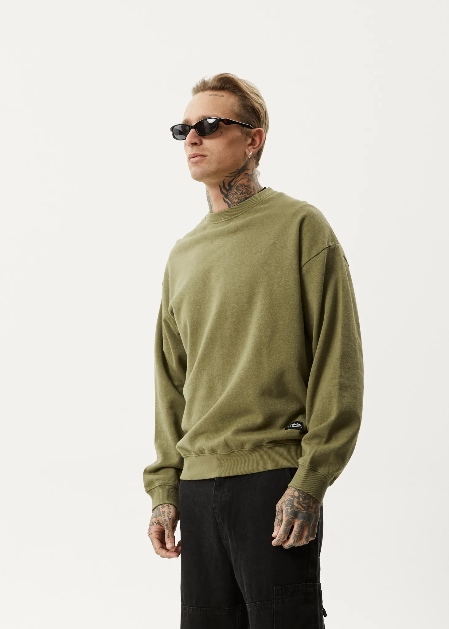 AFENDS Mens Indica - Crew Neck Jumper - Military