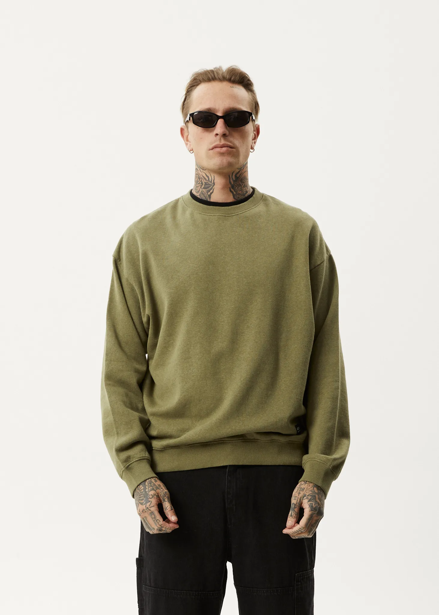 AFENDS Mens Indica - Crew Neck Jumper - Military