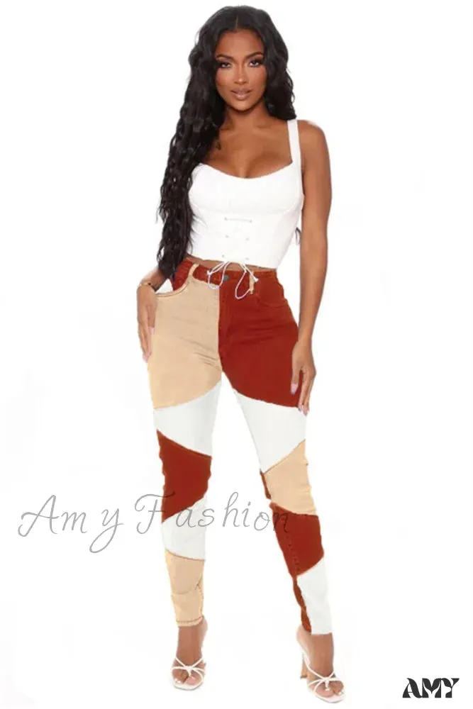 Amy Fashion - Slim Denim Pencil Pants High Stretch Trousers