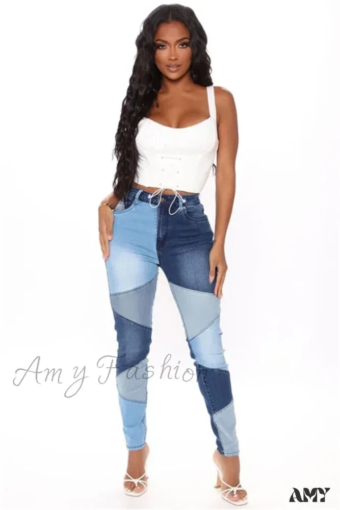 Amy Fashion - Slim Denim Pencil Pants High Stretch Trousers