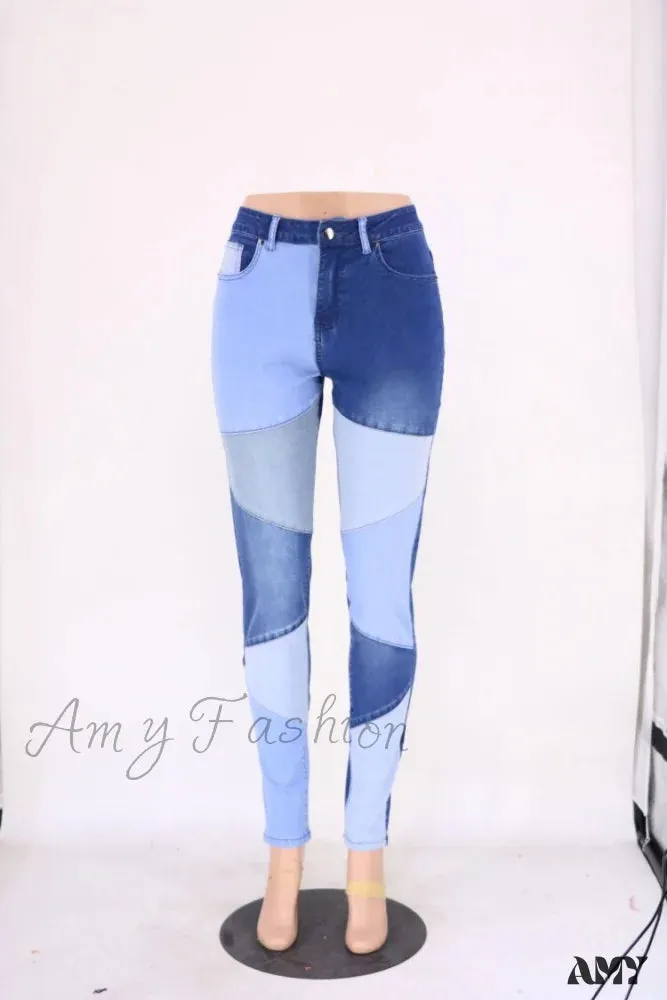 Amy Fashion - Slim Denim Pencil Pants High Stretch Trousers