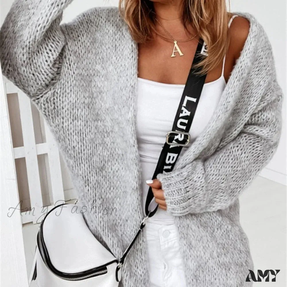 Amy Fashion - Women Casual Long Sleeve Long Sweaters Winter Loose Cardigan