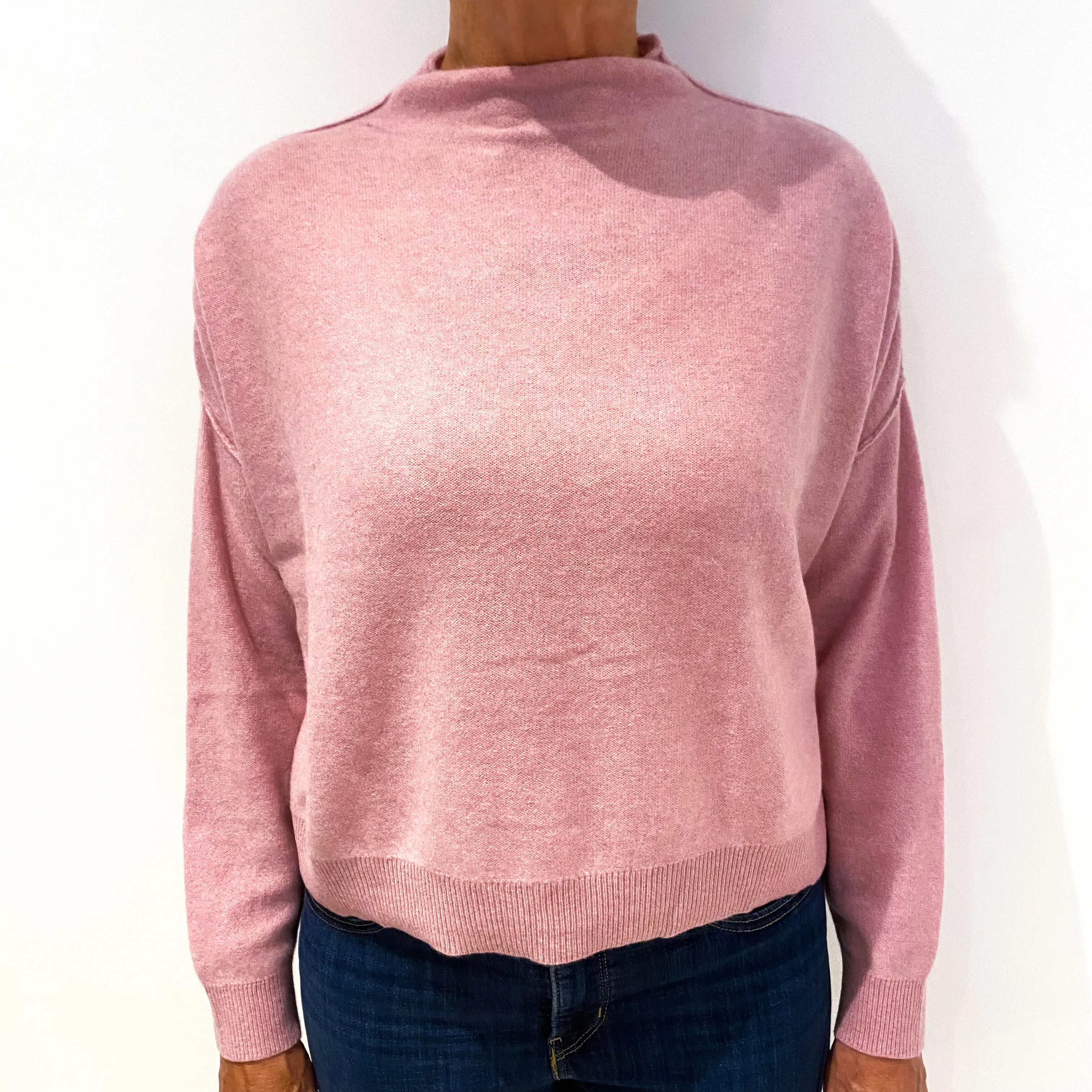 Anthropologie Candy Pink Boxy Cashmere Polo Neck Jumper Medium