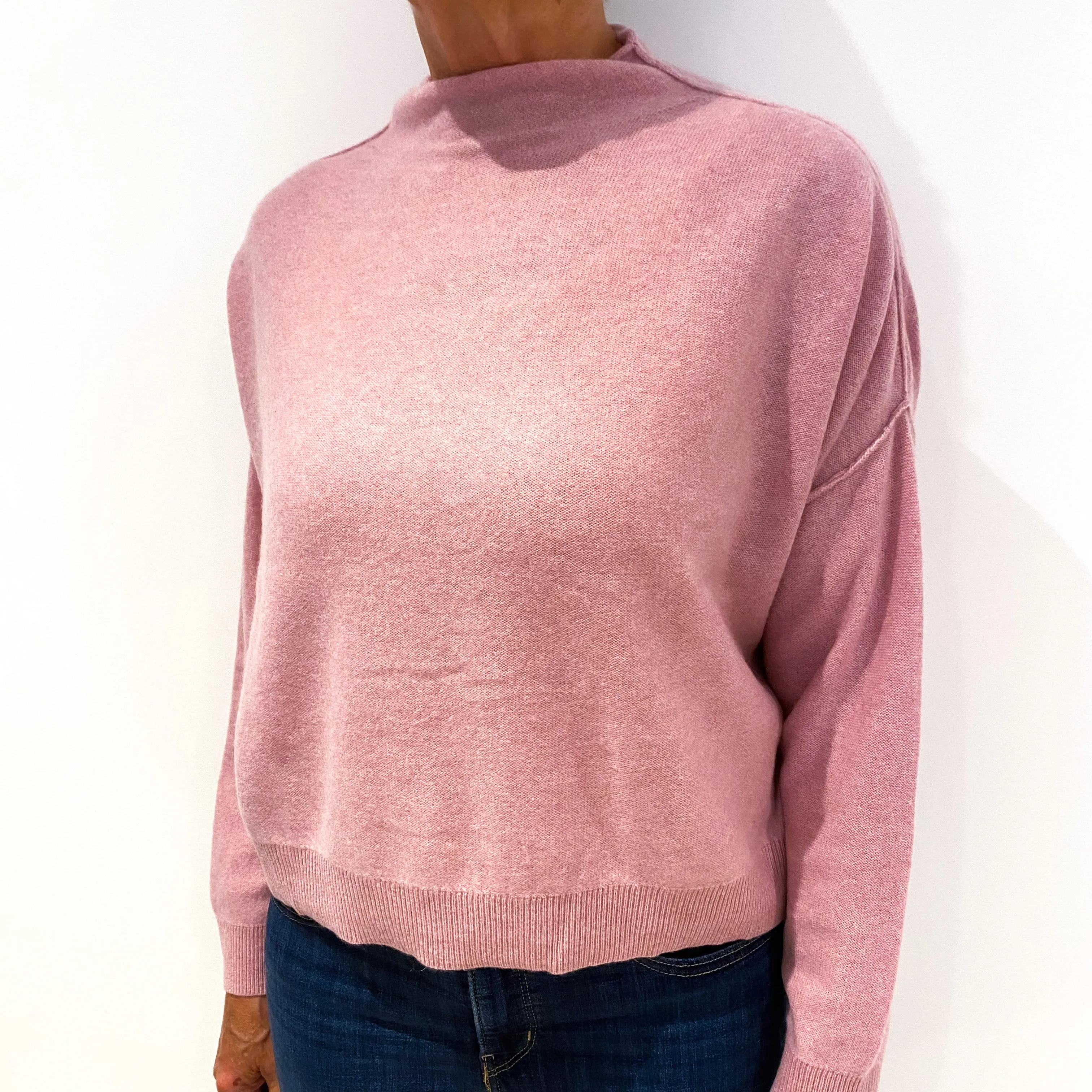 Anthropologie Candy Pink Boxy Cashmere Polo Neck Jumper Medium