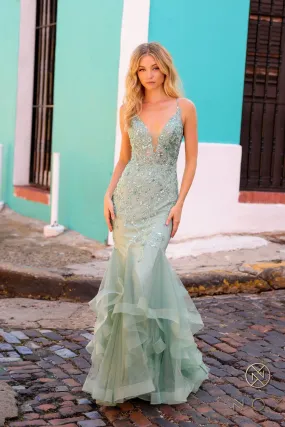 Applique V-Neck Layered Mermaid Dress by Nox Anabel G1368