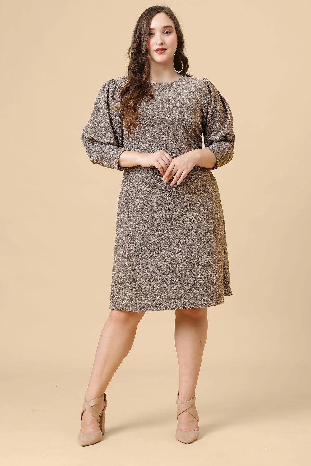 Ariana Glims Offbeat Shimmered Puff Sleeves Sheath Dress