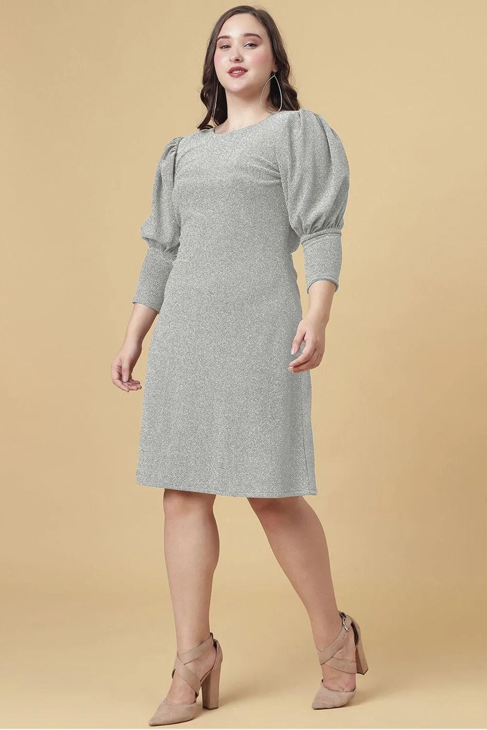 Ariana Glims Offbeat Shimmered Puff Sleeves Sheath Dress