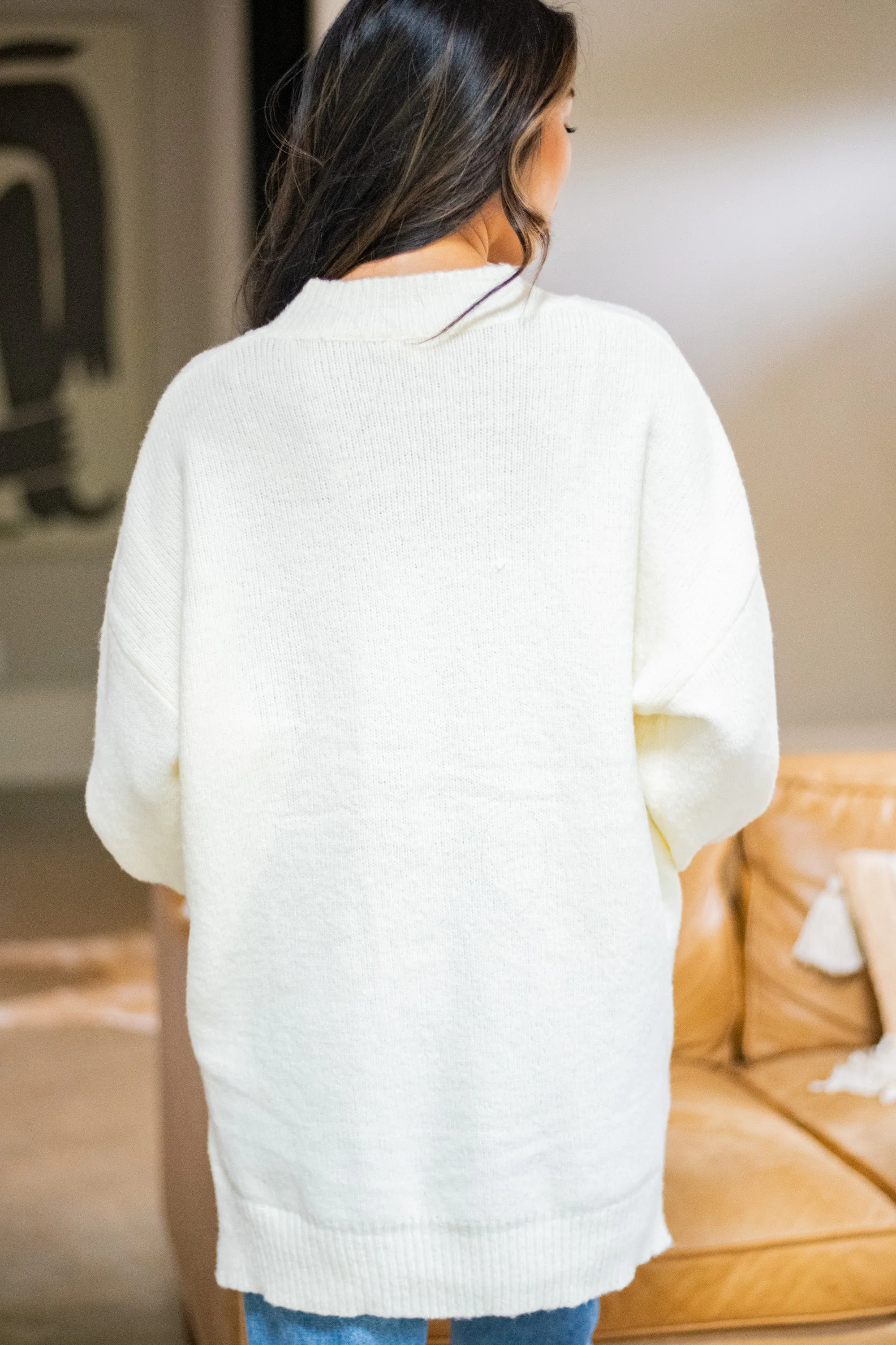 As It Happens Cream White Bubble Sleeve Sweater