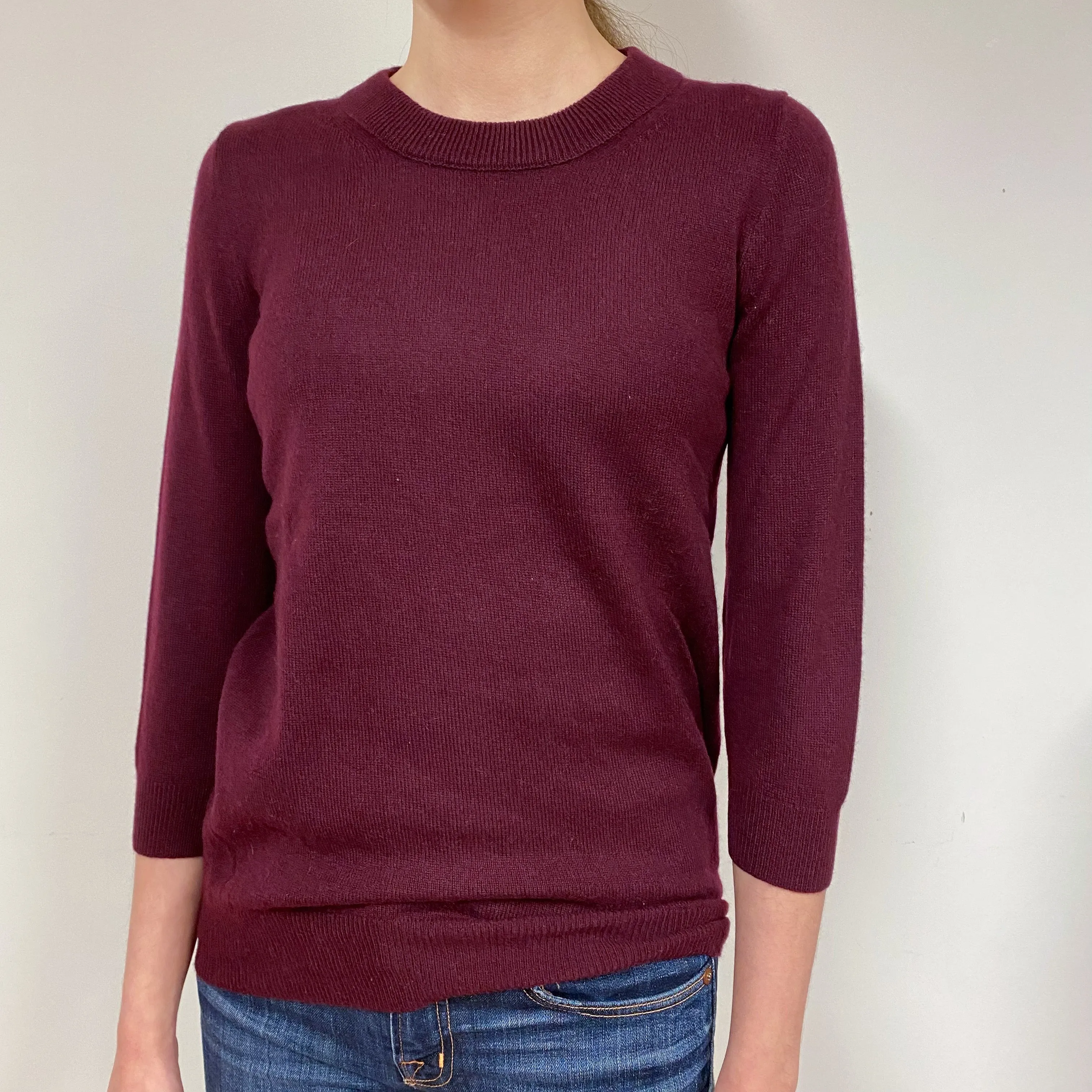 Aubergine Purple Cashmere Crew Neck Jumper Extra Small