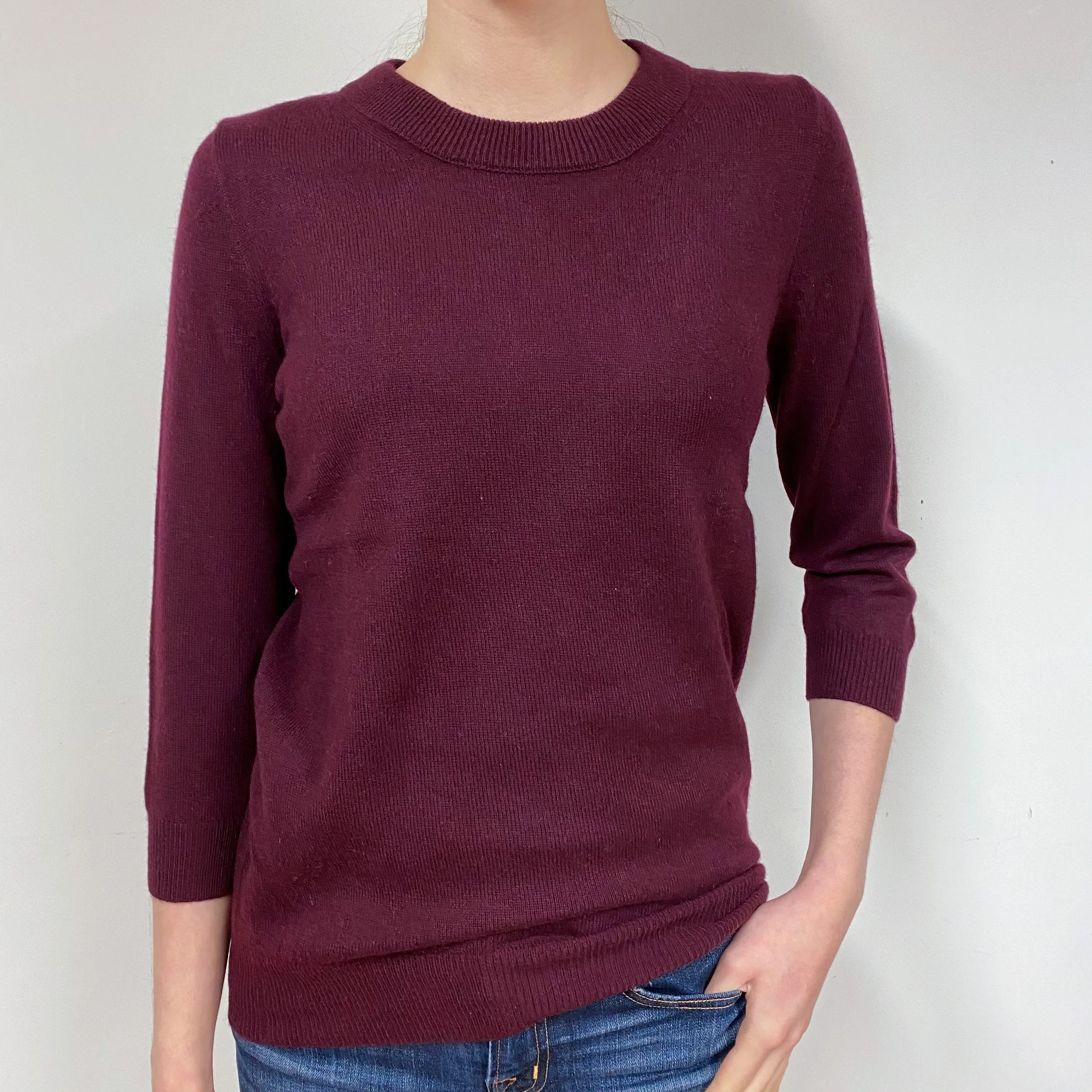 Aubergine Purple Cashmere Crew Neck Jumper Extra Small