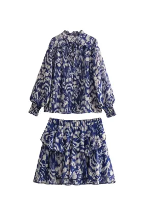 'Audrey' Layered Flora Blouse & Skirt Set