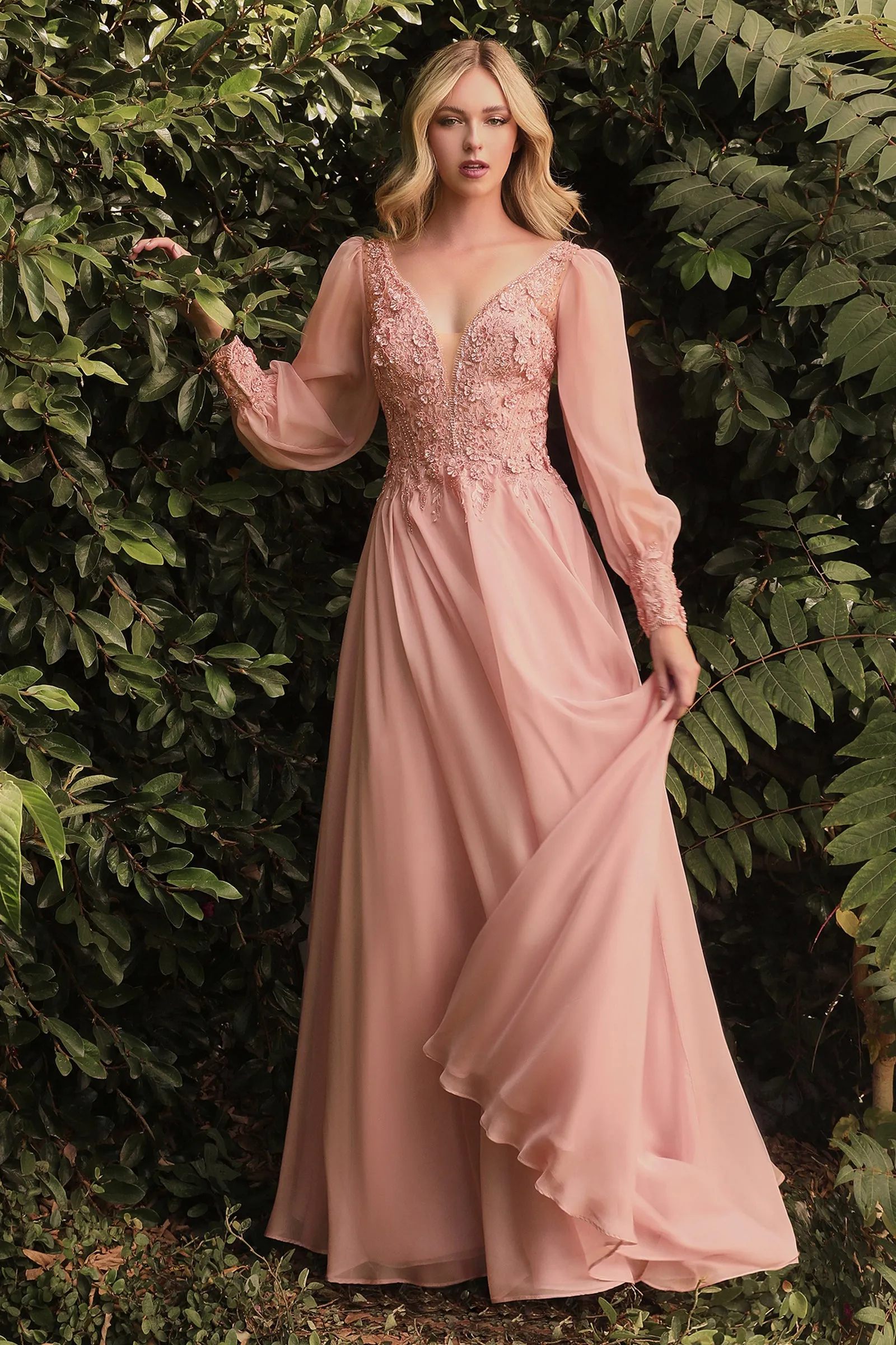 Aurora | Long Sleeve Chiffon Evening Gown | LaDivine CD0183