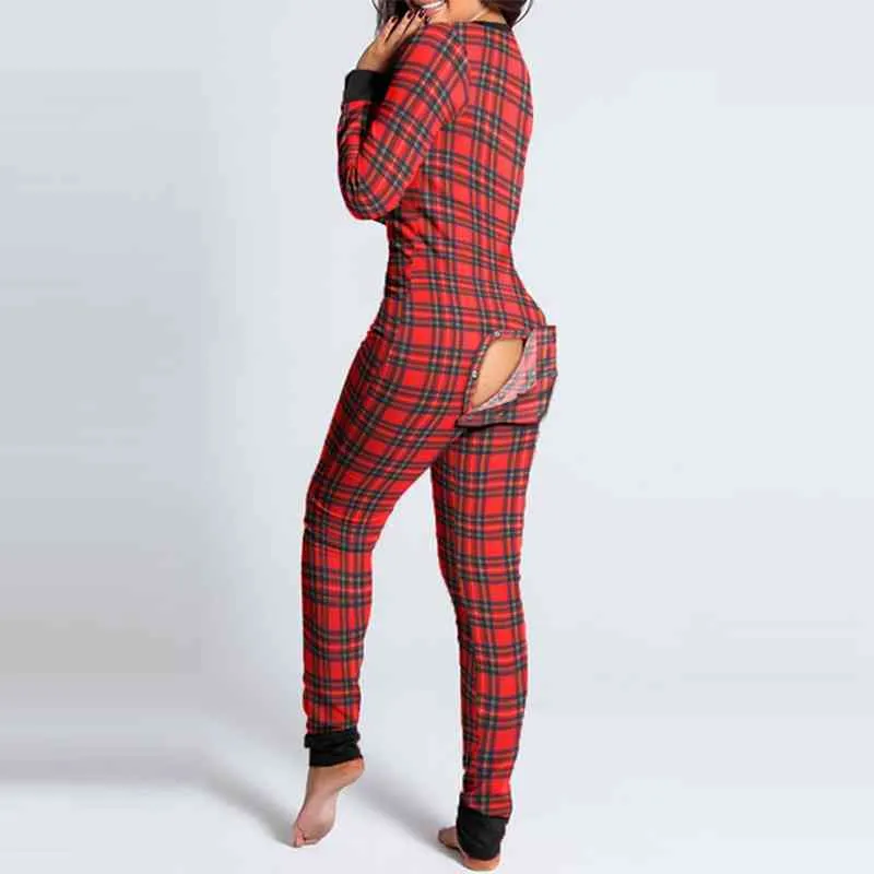 Autumn And Winter Women Fashion Homewear Cute Printing Functional Buttoned Flap Adults Sleepwear One Piece Pajamas