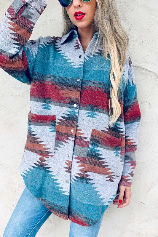 Aztec Printed Shirt Jacket