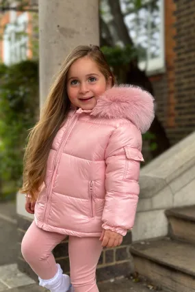 Baby Pink Fur Hood Girls Coat