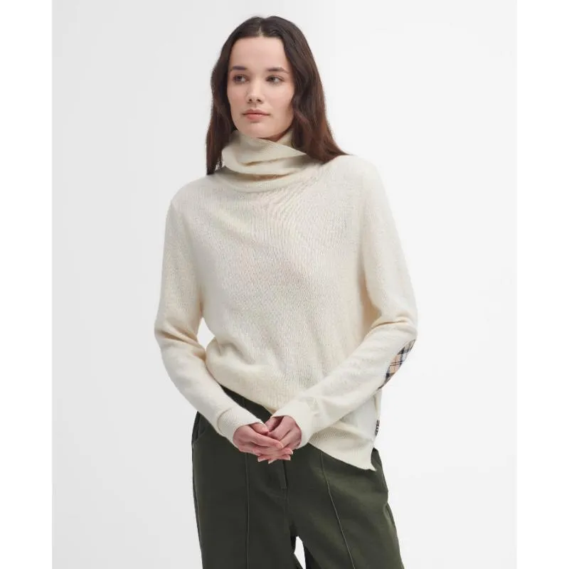 Barbour Pendle Roll Neck Knitted Ladies Jumper - Ecru/Hessian Tartan