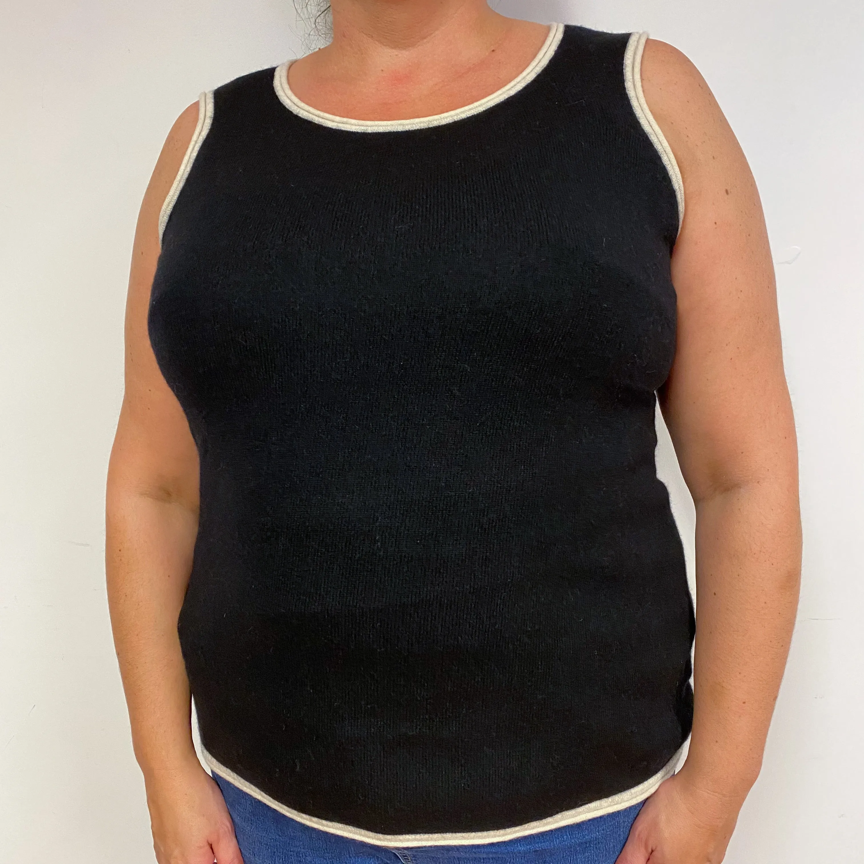 Black and Ivory Cashmere Crew Neck Vest Extra Large