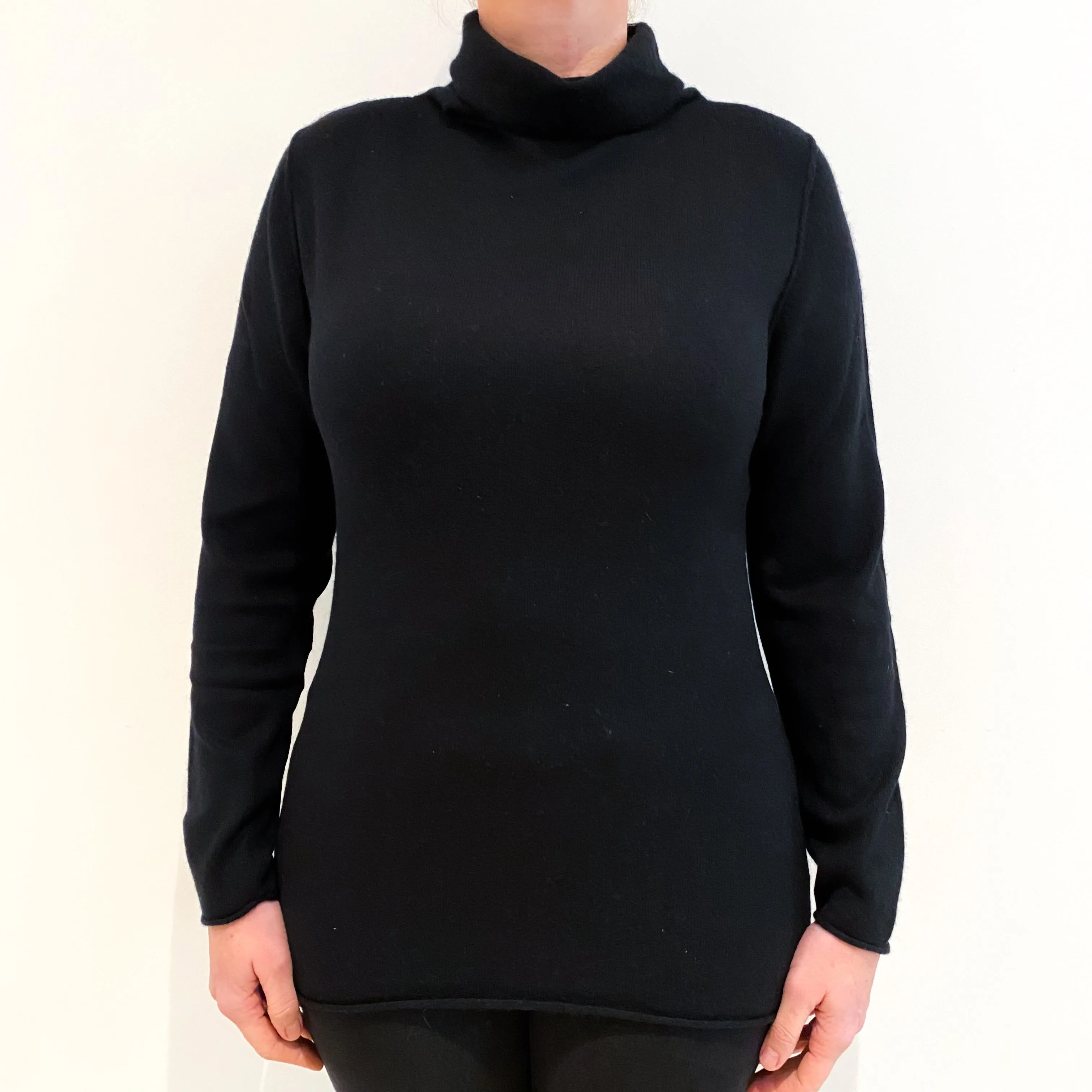 Black Cashmere Funnel Neck Jumper Large