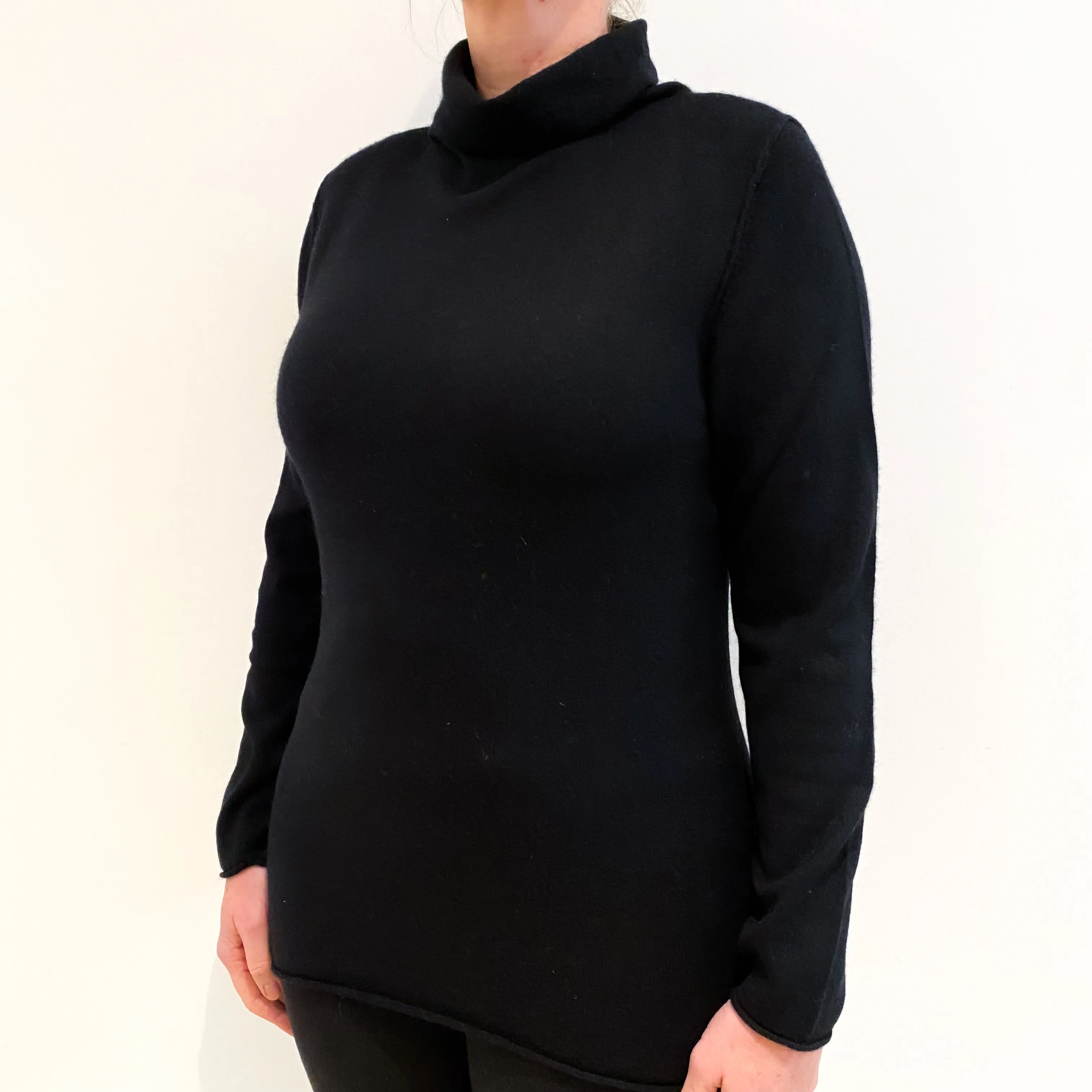 Black Cashmere Funnel Neck Jumper Large