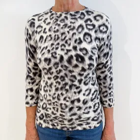 Black, Grey and Cream Animal Print Cashmere Crew Neck Jumper Medium