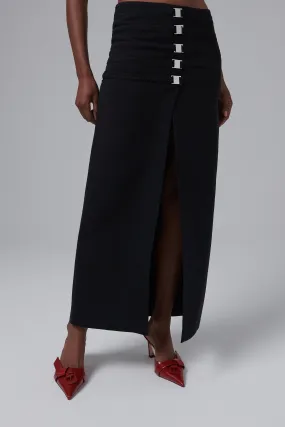 Black Multi Buckle Maxi Skirt