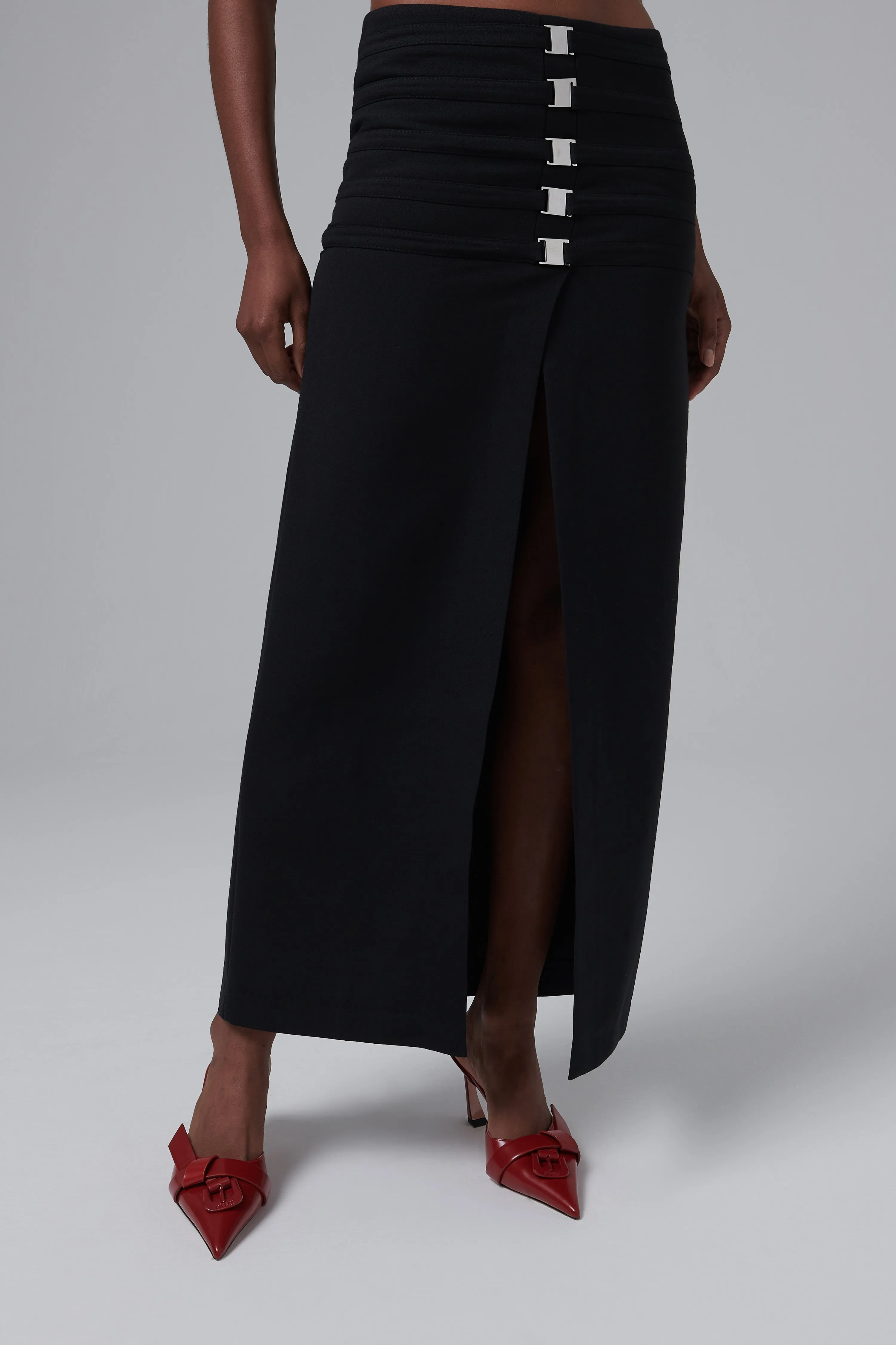 Black Multi Buckle Maxi Skirt