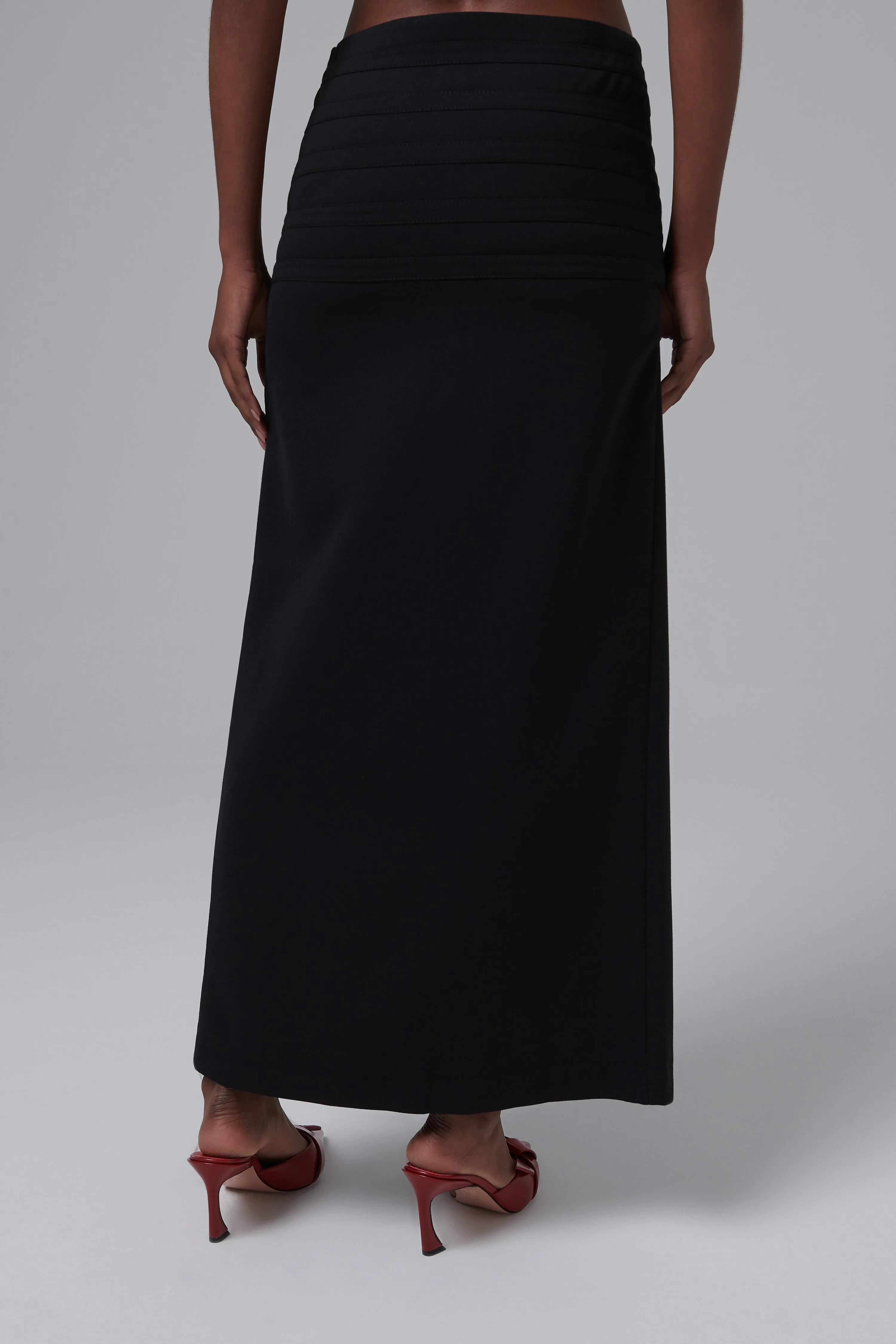 Black Multi Buckle Maxi Skirt