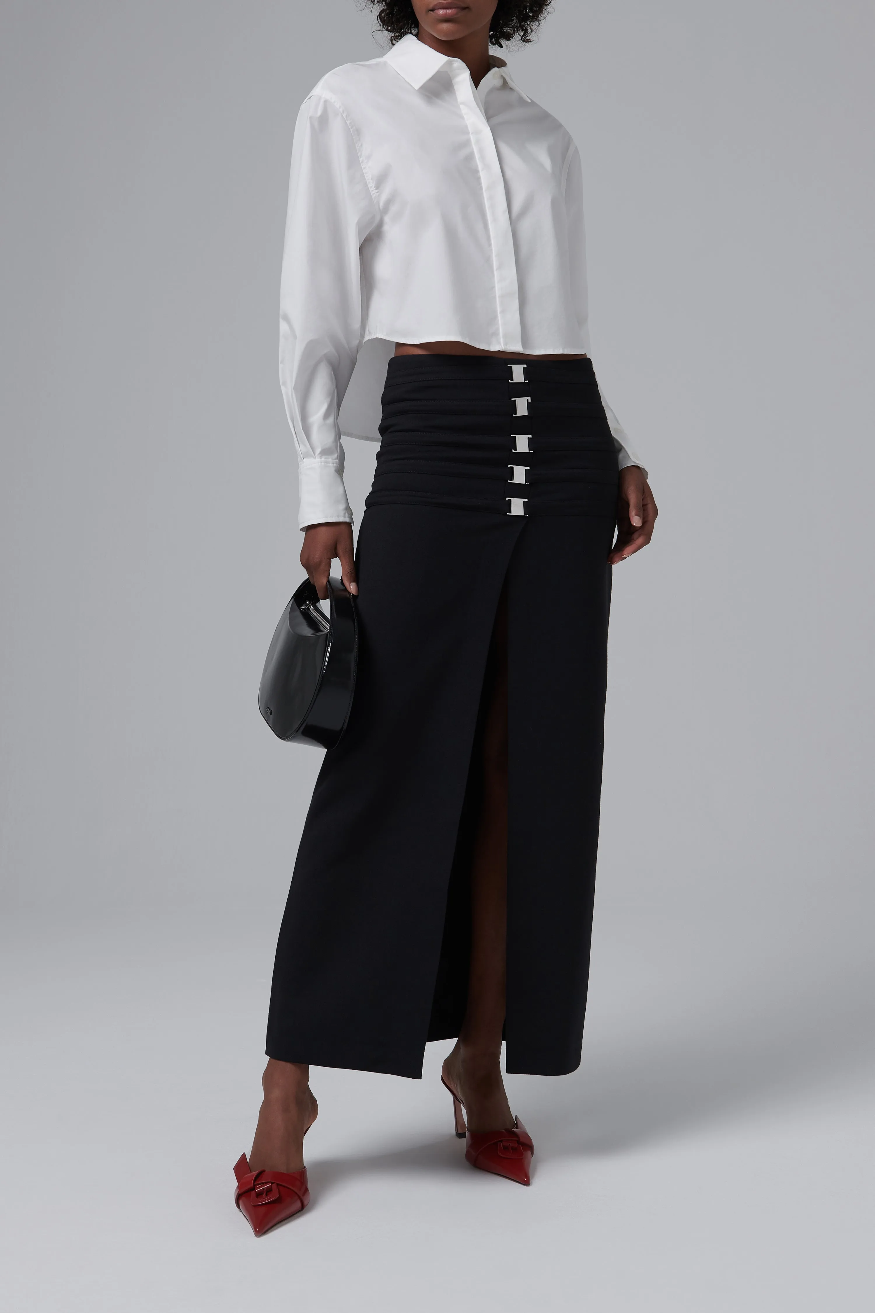 Black Multi Buckle Maxi Skirt