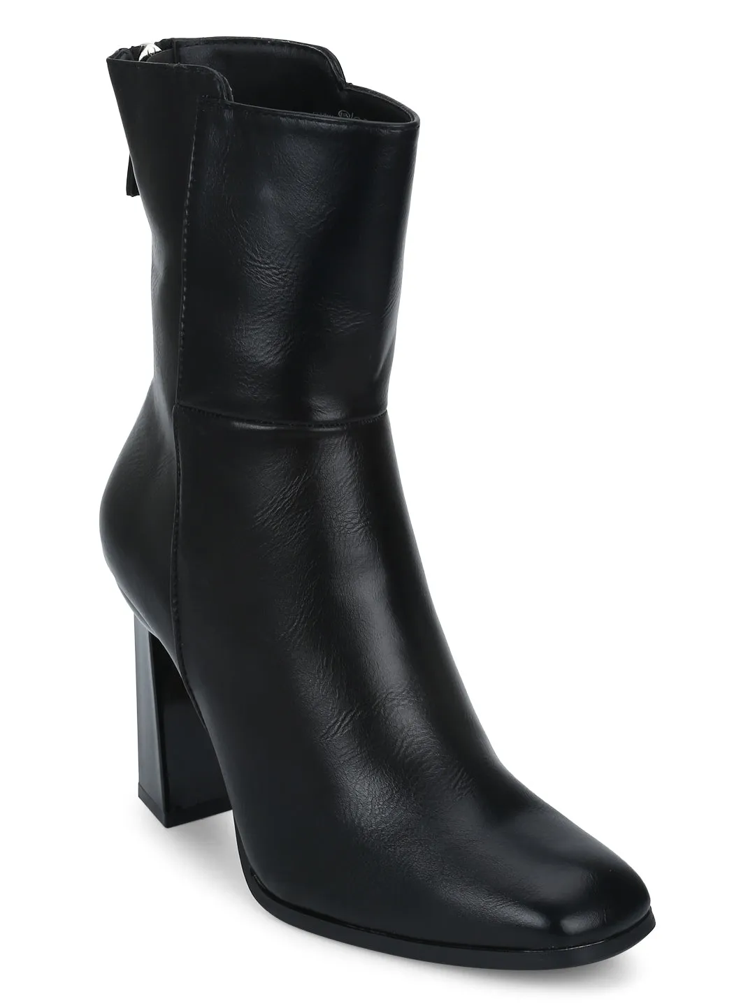 Black Pu Zipper Ankle Length Boots