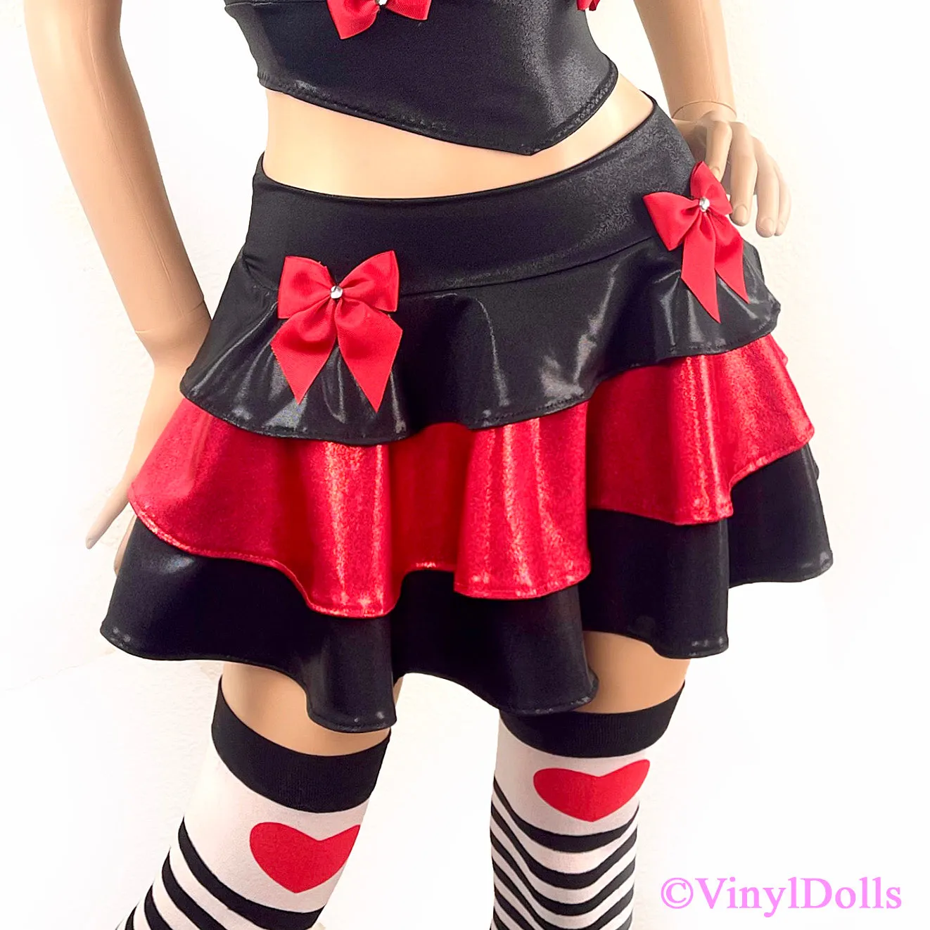 Black Red Shiny Layered Skirt