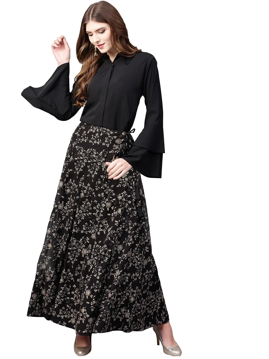 Black Shirt with Skirt Co-ord Set