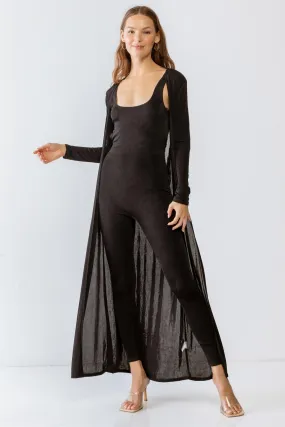 Black Slim Fit Jumpsuit & Long Sleeve Cardigan Set