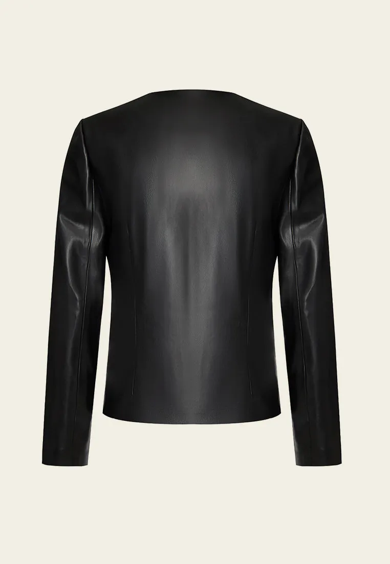 Black Vegan Leather Long-sleeved Top