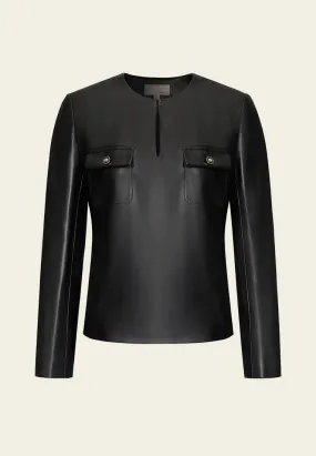 Black Vegan Leather Long-sleeved Top