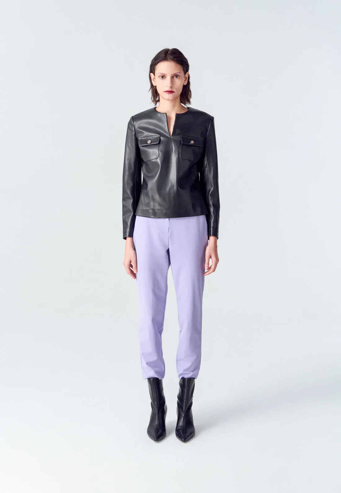 Black Vegan Leather Long-sleeved Top