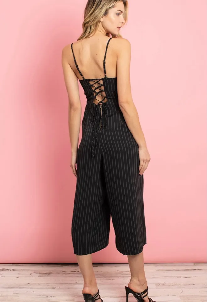 Black White Stripe Jumpsuit