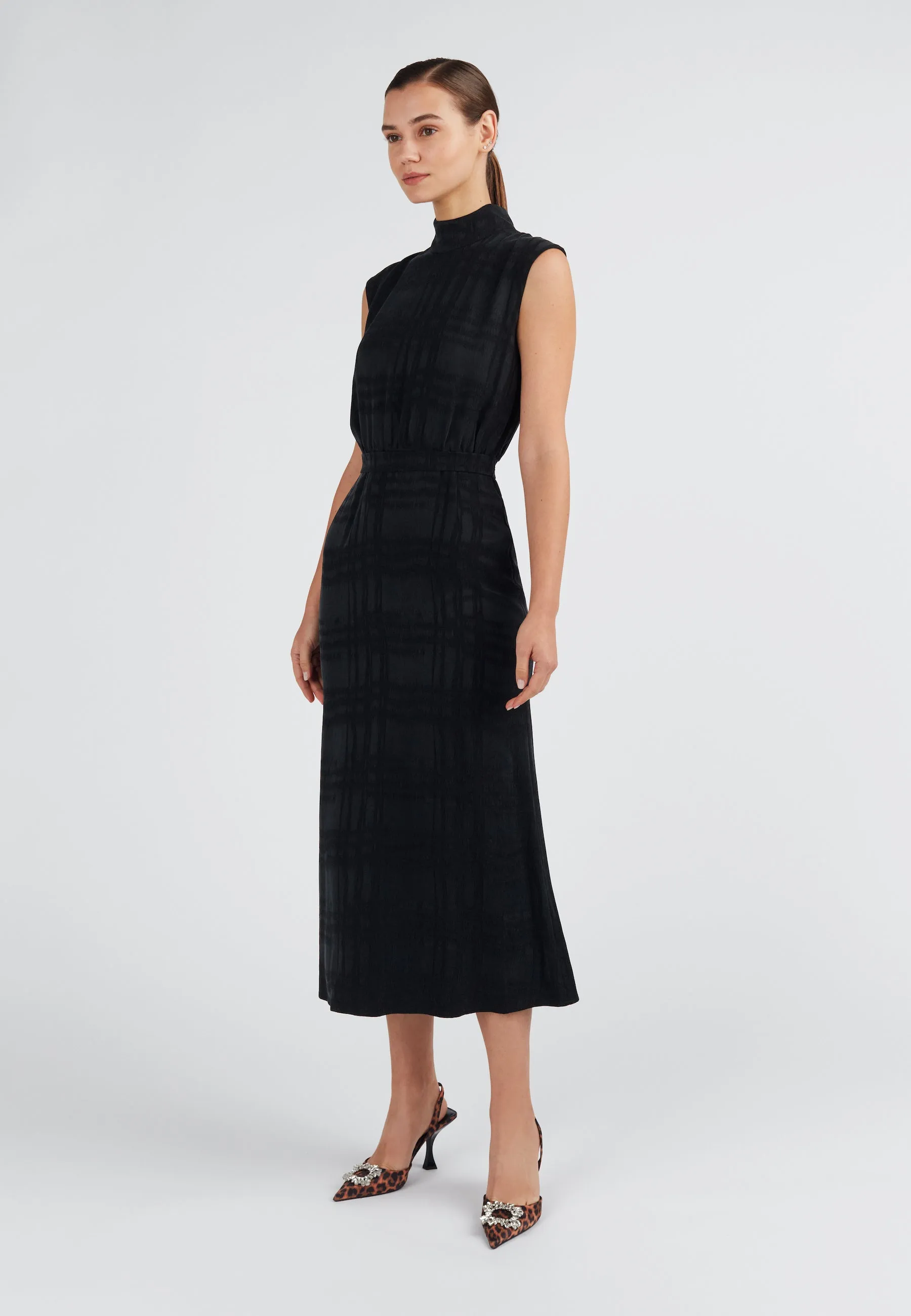 BLANCA black turtleneck midi dress