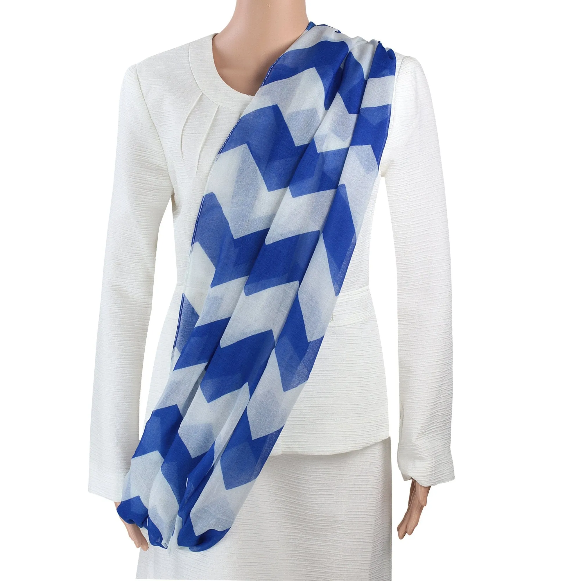 Blue and White Chevron Scarf