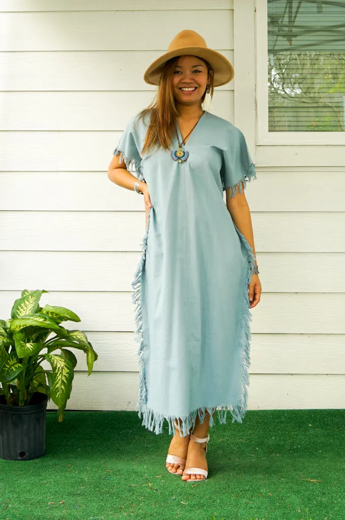 Blue Cotton Maxi Kaftan Dress