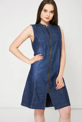 Blue Denim Dress With Zip