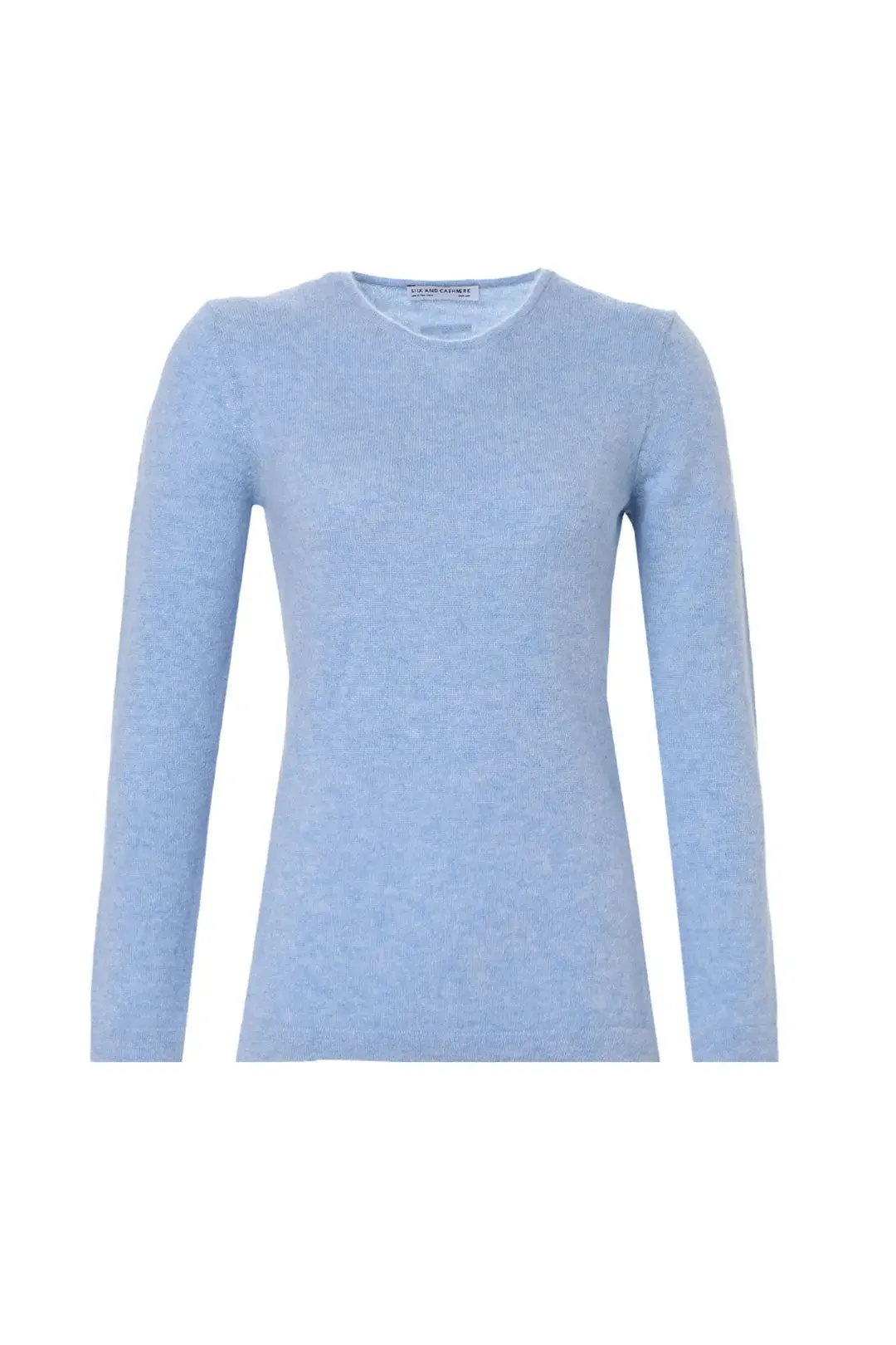 Blue Pure Cashmere Round Collar Women's Sweater